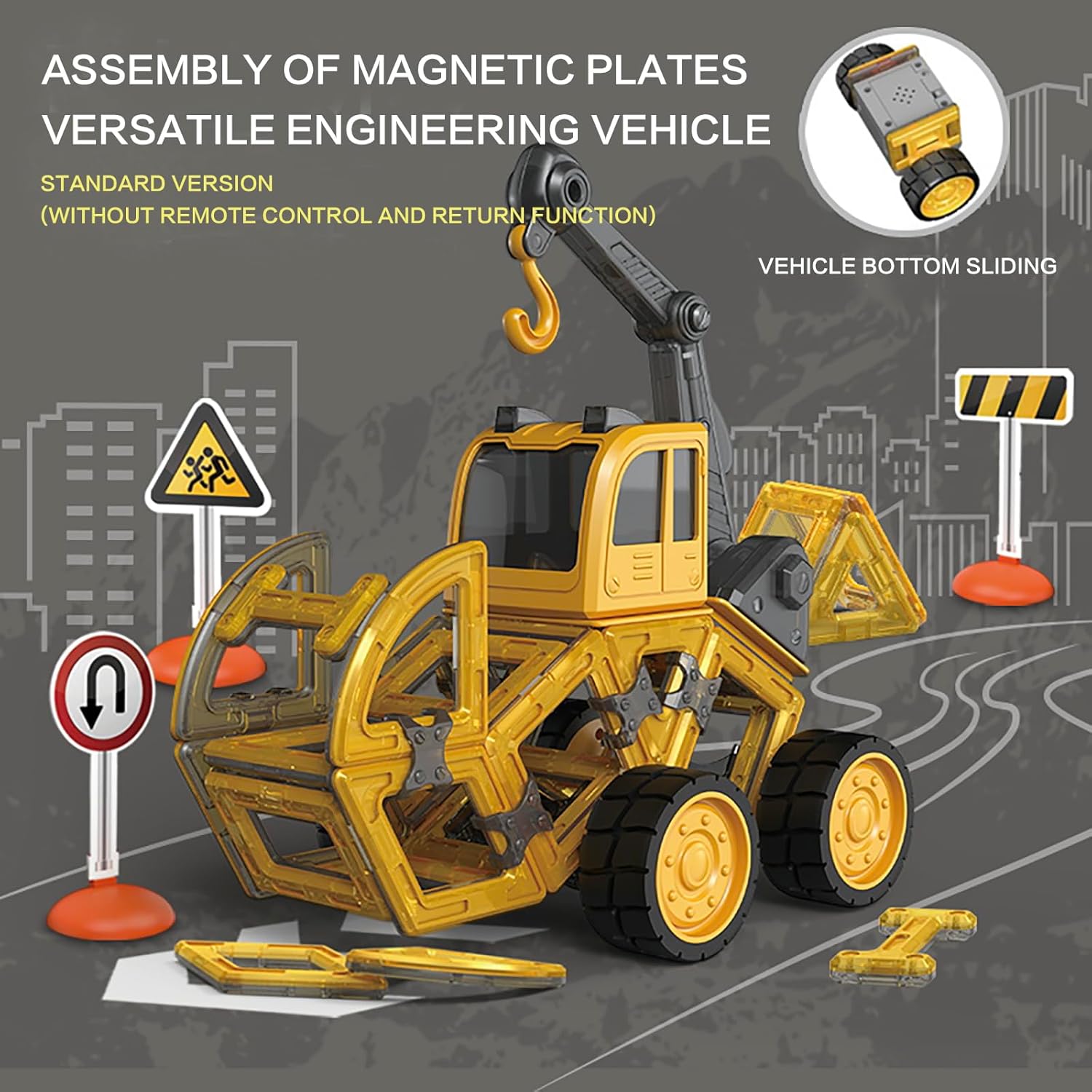 Magnetic Tiles Car, 106PCS Magnetic Blocks Creativity Build Cars Toy, Learning Building Block for 3-12y Kids. (Yellow Storage Box -103PCS)