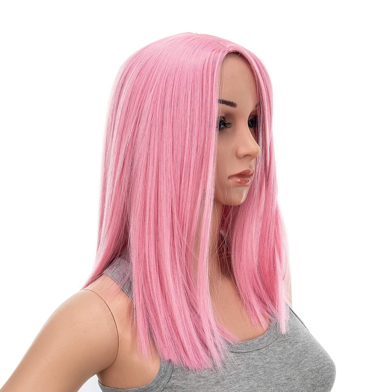 SWACC 14-Inch Straight Middle Part Synthetic Wig with Wig Cap