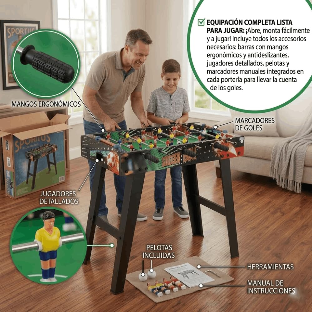 DEVESSPORT Mesa de Juego | Futbolín, Hockey o Billar con Patas | Compacta 69x37x60 cm con Accesorios Incluidos | Ideal para Niños y Adultos | Diseño Estable y Fácil de Usar