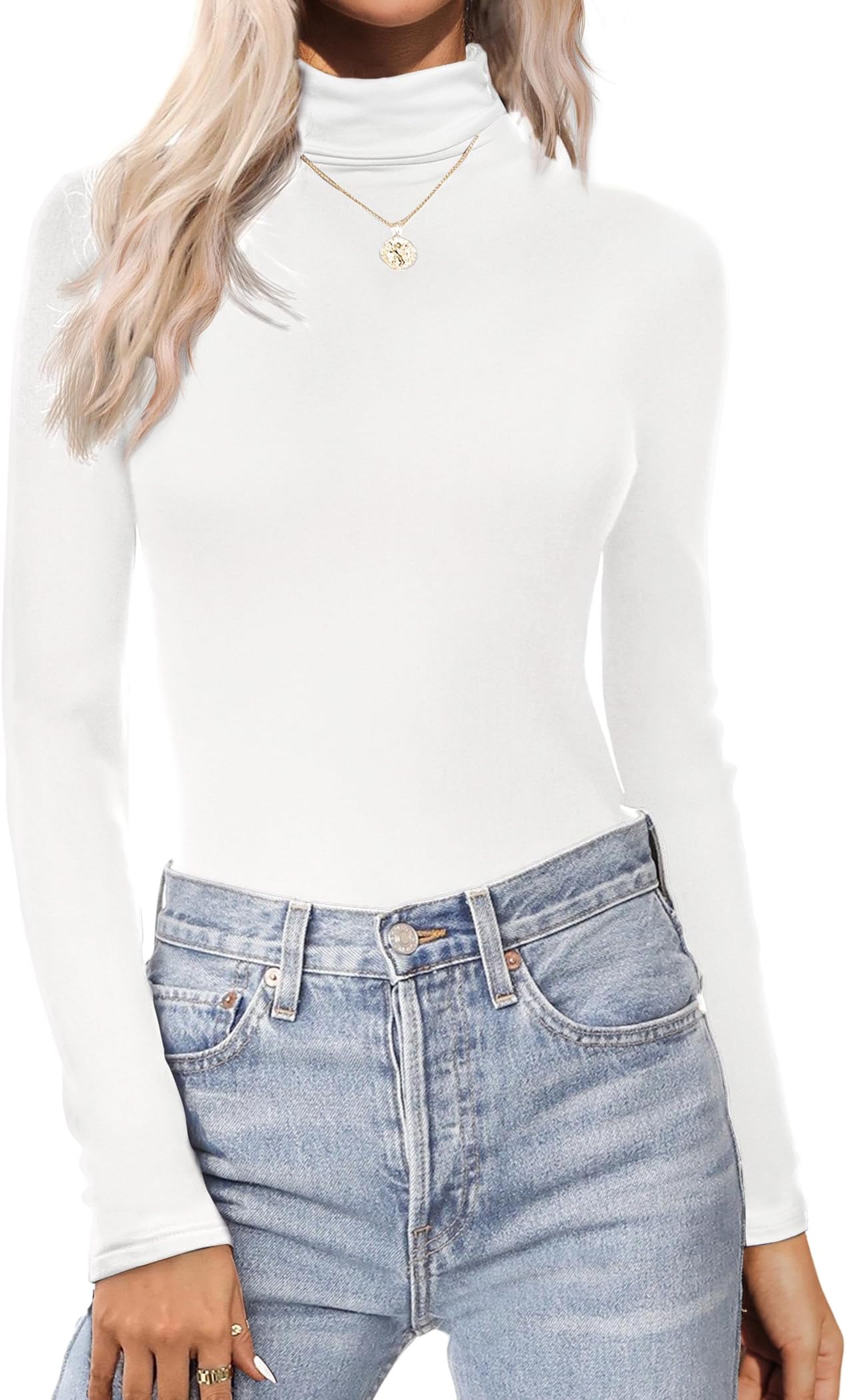 Women's Turtleneck T-Shirt Long Sleeve Basic Stretch Top Elegant Slim Fit Lightweight Jumper Autumn Winter Solid Base Pullover Undershirt XS-XXL