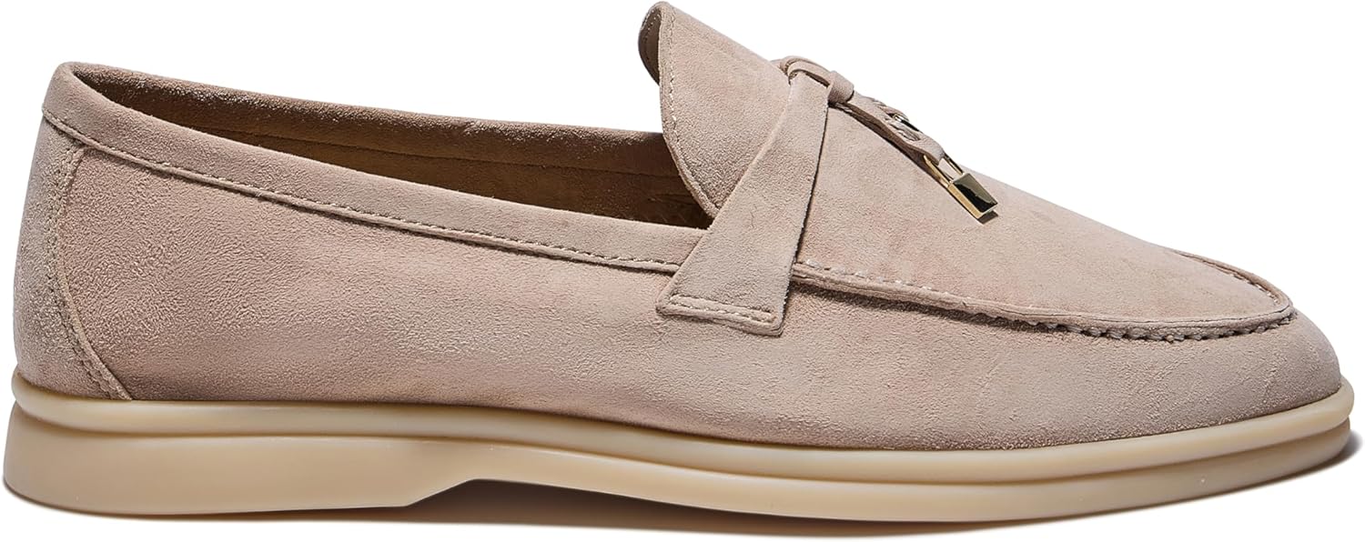 Kadın Yazlık Yürüyüş Ayakkabıları, Şık Tasarımcı Süet Deri Mokasen Ayakkabılar