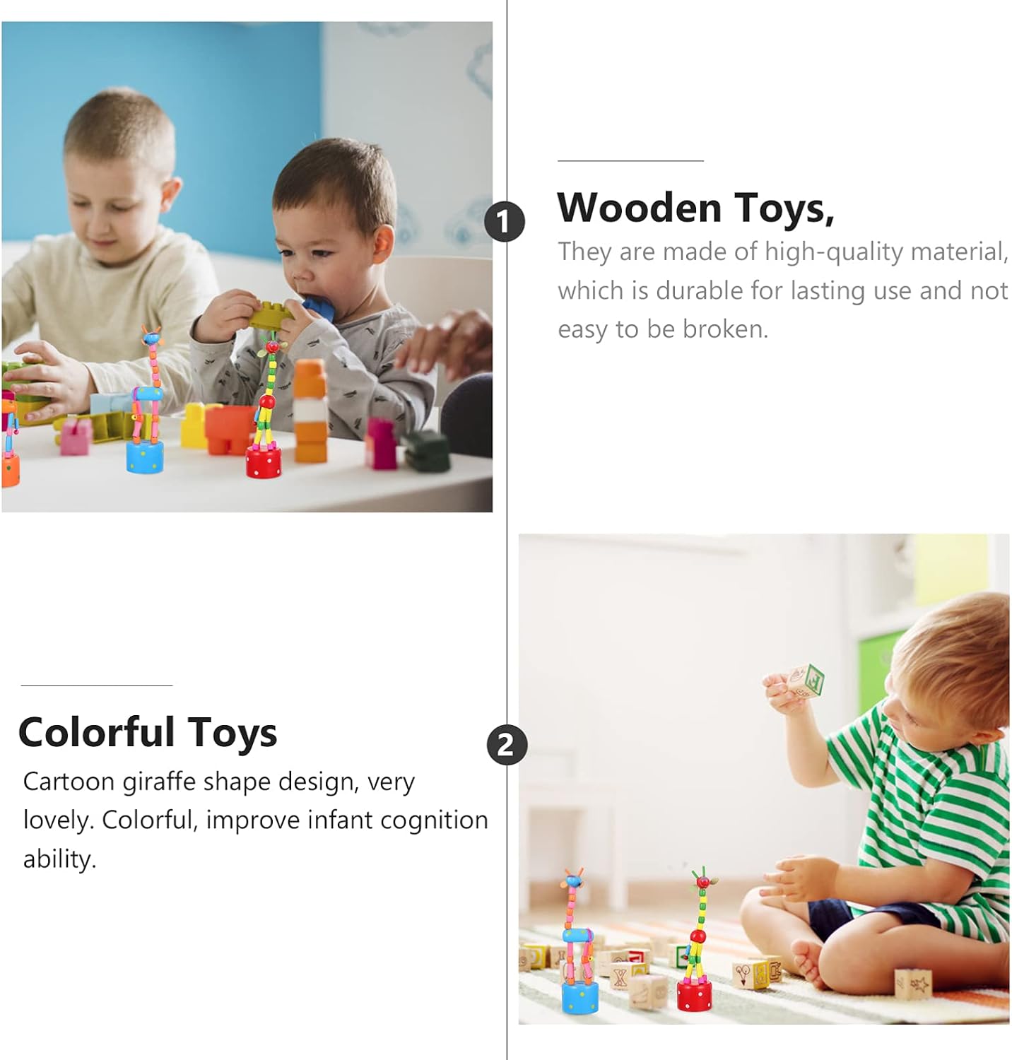 Healifty 3pcs Wooden Giraffe Figurine Toy Push Up Press Base Thumb Finger Puppets Dancing Rocking Animal Toy for Home Decoration Kids Toddler Gift (Random Color) - Image 3