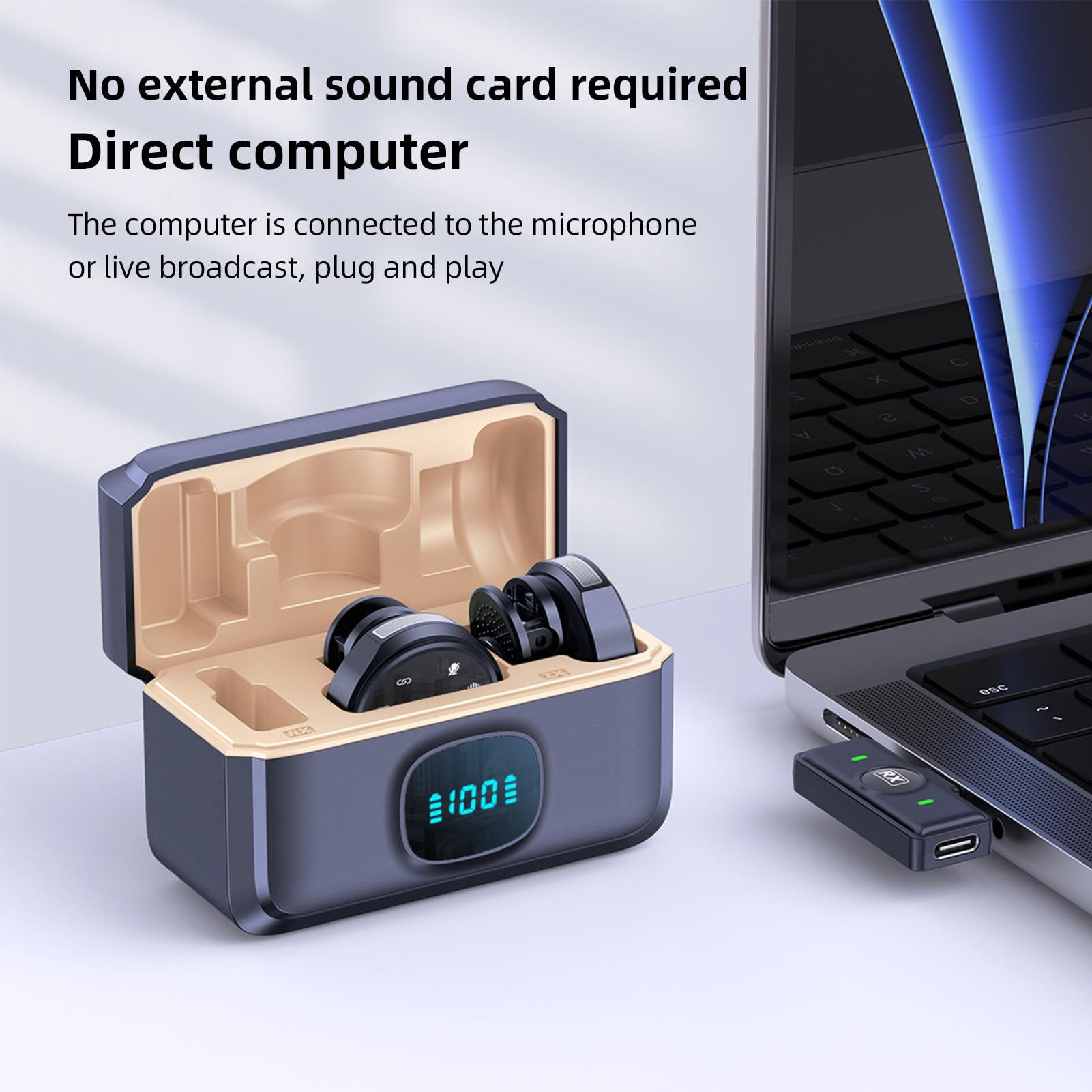 Andoer Micrófono inalámbrico One-Trigger-Two 2.4G Micrófono con Clip magnético para teléfono Inteligente Cancelación de Ruido Monitoreo en Tiempo Real Batería incorporada con Estuche de Carga