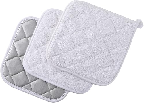 Miniatura 5 de 100% algodón Basic Terry Collection acolchado, soporte para ollas para cocinar y hornear, 3 piezas (negro)