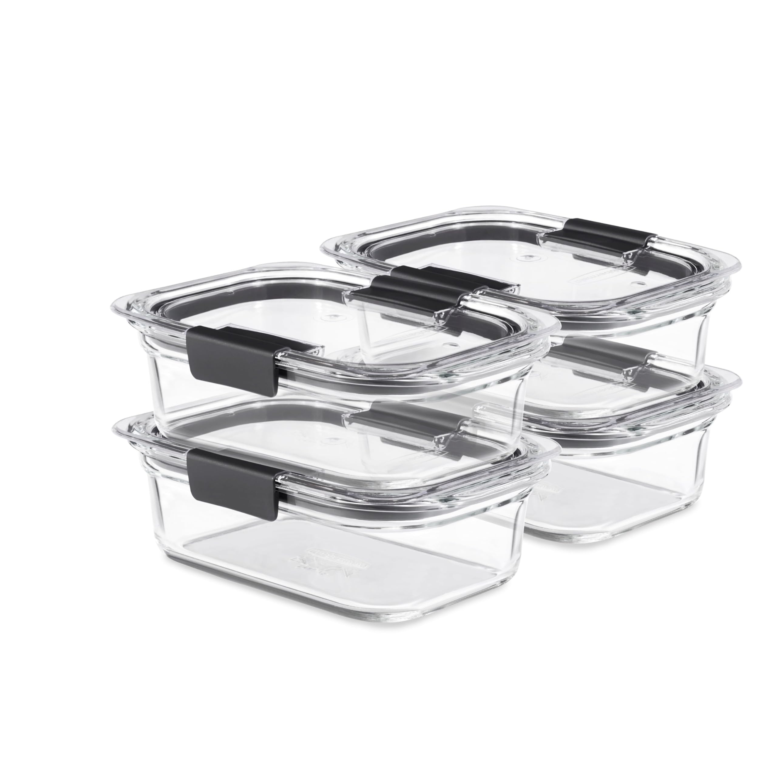 Rubbermaid Brilliance Glasaufbewahrung Lebensmittelbehälter mit Deckel, 2 (insgesamt 4 Stück), Glas Kunststoff, Transparent, (3.2-Cup) 4 Count (Pack of 1), 4