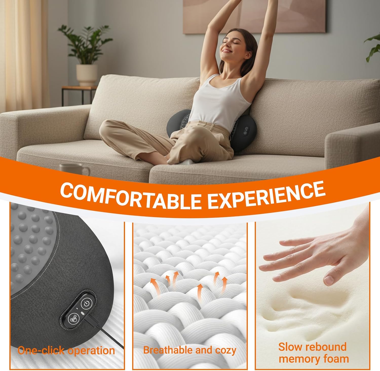 3-in-1 Electric Lumbar Support Pillow - Ergonomic Memory Foam Lower Back Massager with Traction Lifting/ Vibration Massage/ Heat Compress, Lower Back Relaxation, Muscle Tension and Posture Support