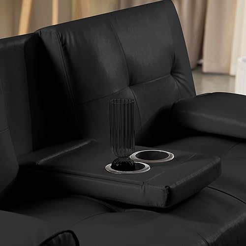 Miniatura 6 de Anwick Sofá futón de cuero moderno, sofá cama plegable convertible reclinable para espacios pequeños, apartamento, oficina, dormitorio, con