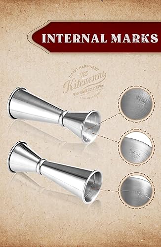 Miniatura 5 de KITESSENSU Jigger para barmending, jigger japonés de 0.7fl oz, 1.4fl oz con medidas en el interior, jiggers de cóctel dobles de acero inoxidable 188