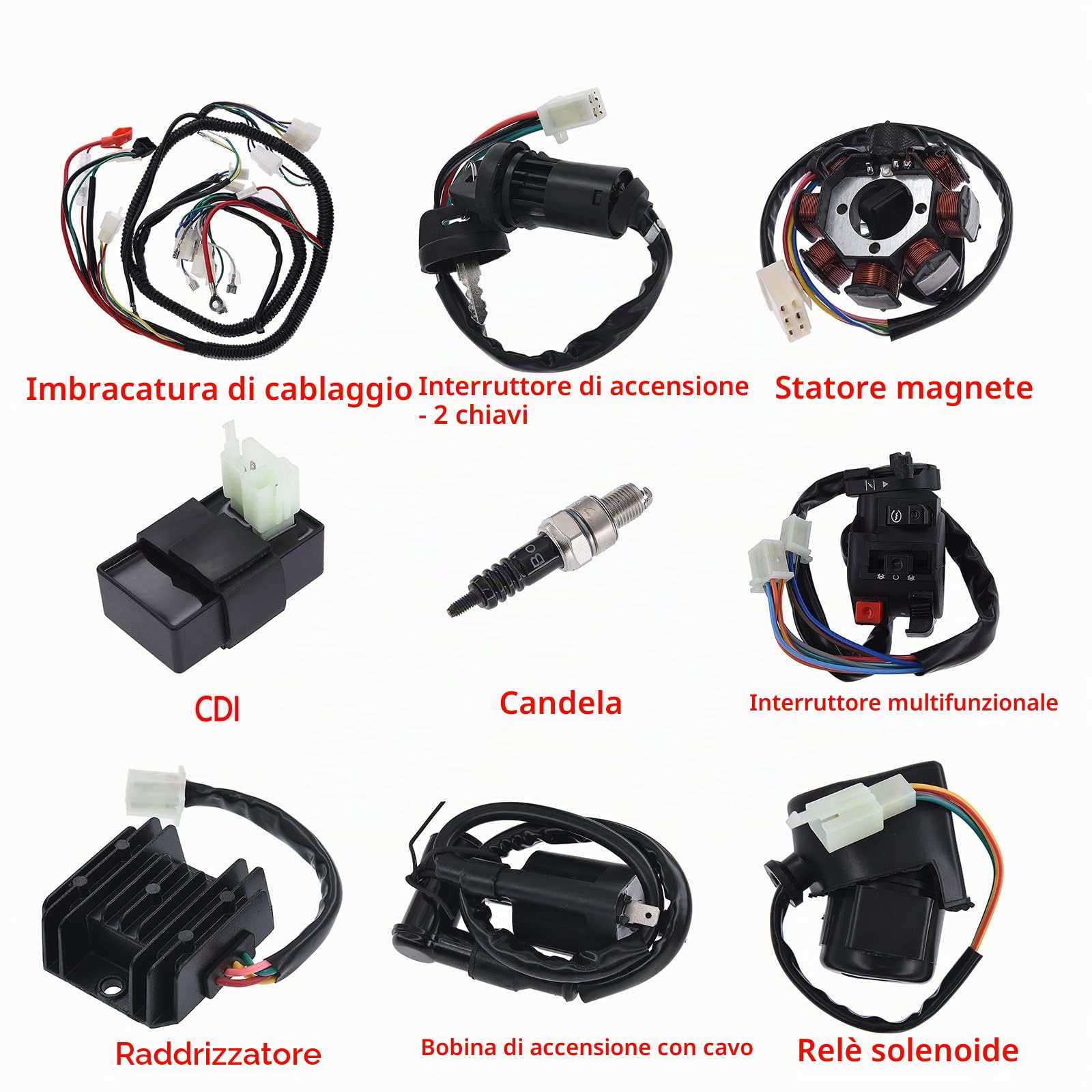 KAOLALI Cablaggio Elettrico per Moto da 50-125 cc, ATV, Quad, Bicicletta, Go Kart - Elettrostatore, Bobina CDI - Confezione da 9