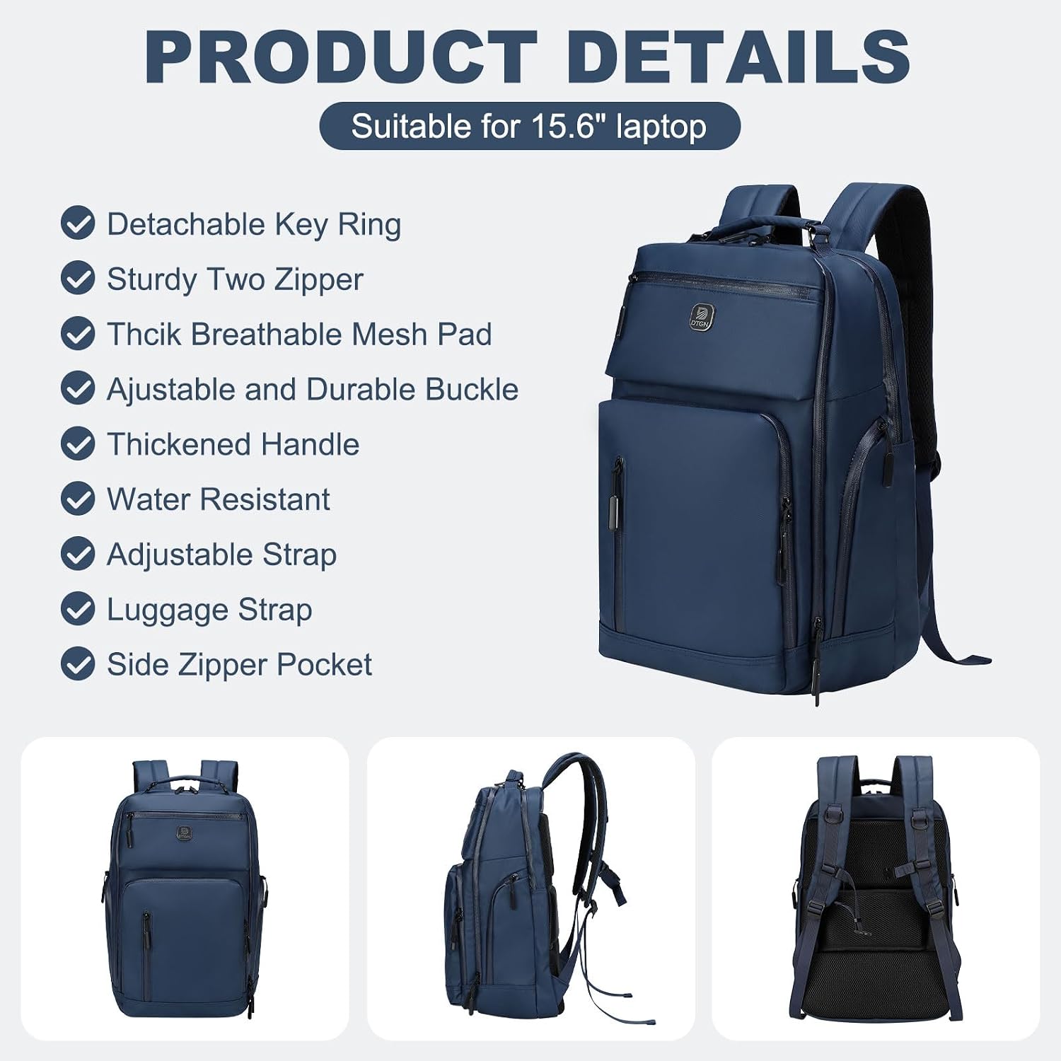 DTGN 17 Inch Laptop Backpack for Men Women, Water-Resistant Work Bag for Business Travel, Blue