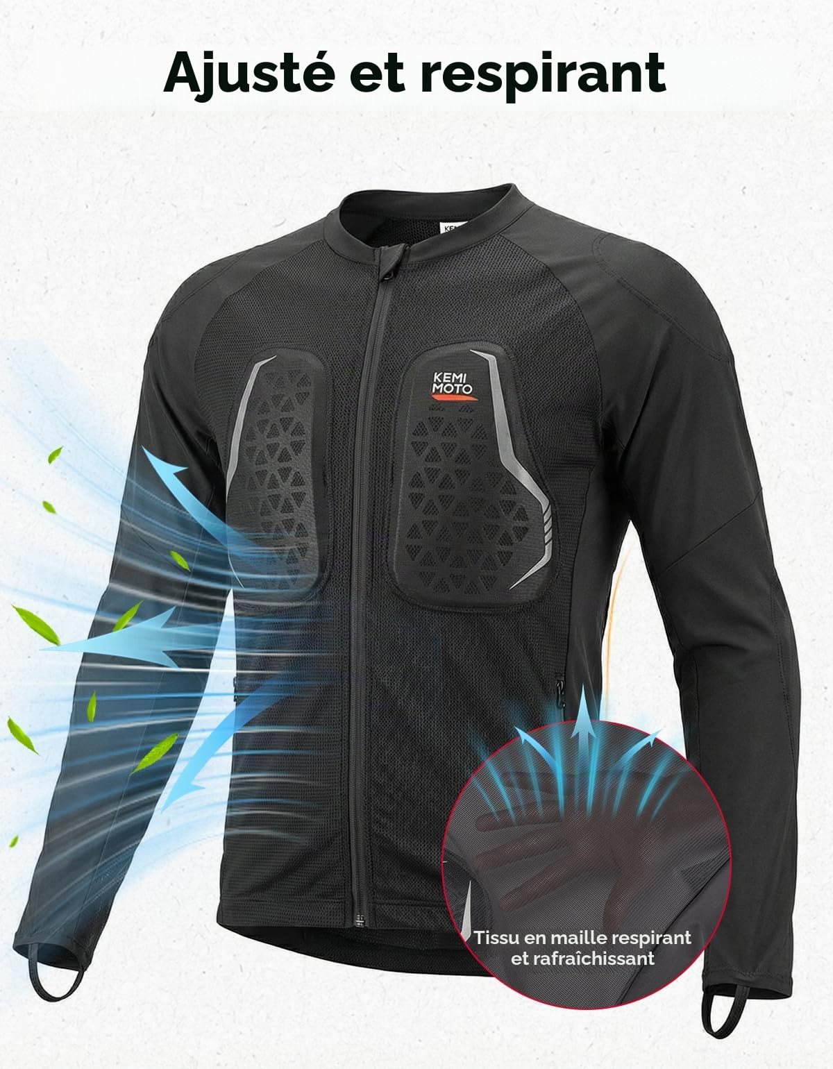 KEMIMOTO Blouson Moto Homme, Veste de Moto Respirante et Légère avec 7 Protections CE Amovibles, Veste Réfléchissant pour l'Été et la Conduite Motos