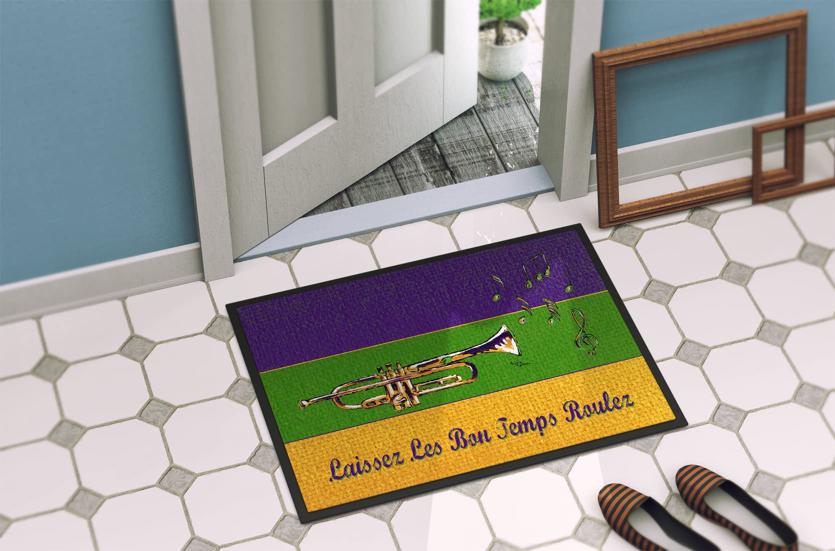 Caroline's Treasures 8382JMAT Interni o Esterni, Tappetino di Benvenuto, zerbino Mardi Gras Jazz Tromba, 61 x 91 cm, Multicolore, Poliestere, 24" x 36"