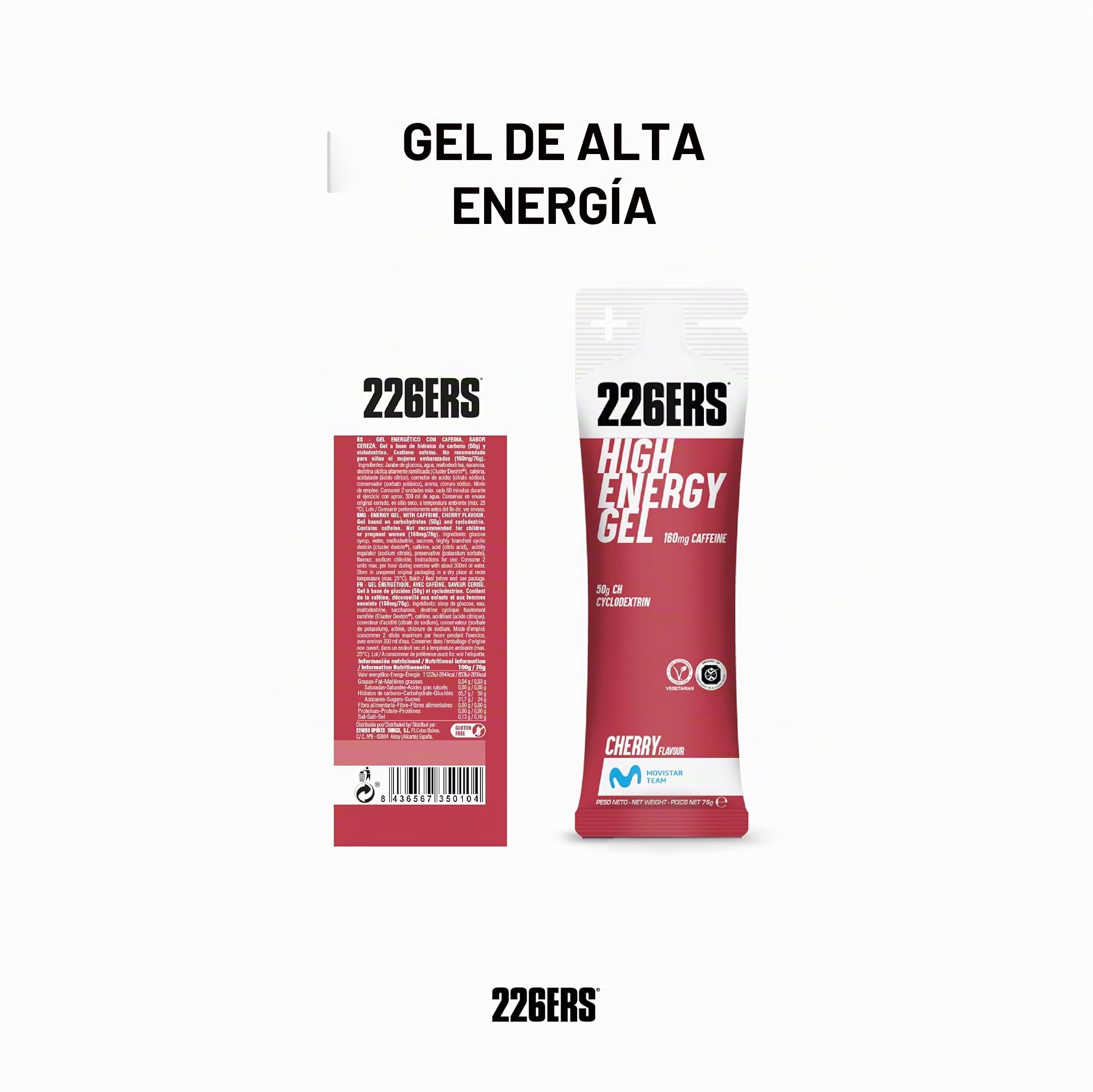 226ERS High Energy Gel, Gel Energético Deportivo con Cafeina, Cereza 24x76g