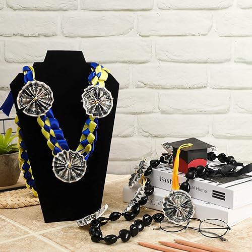 Miniatura 3 de Jexine Collar trenzado doble con lazo de graduación 2025 Lei y Kukui Nut Graduation Money Lei con lazo para regalo