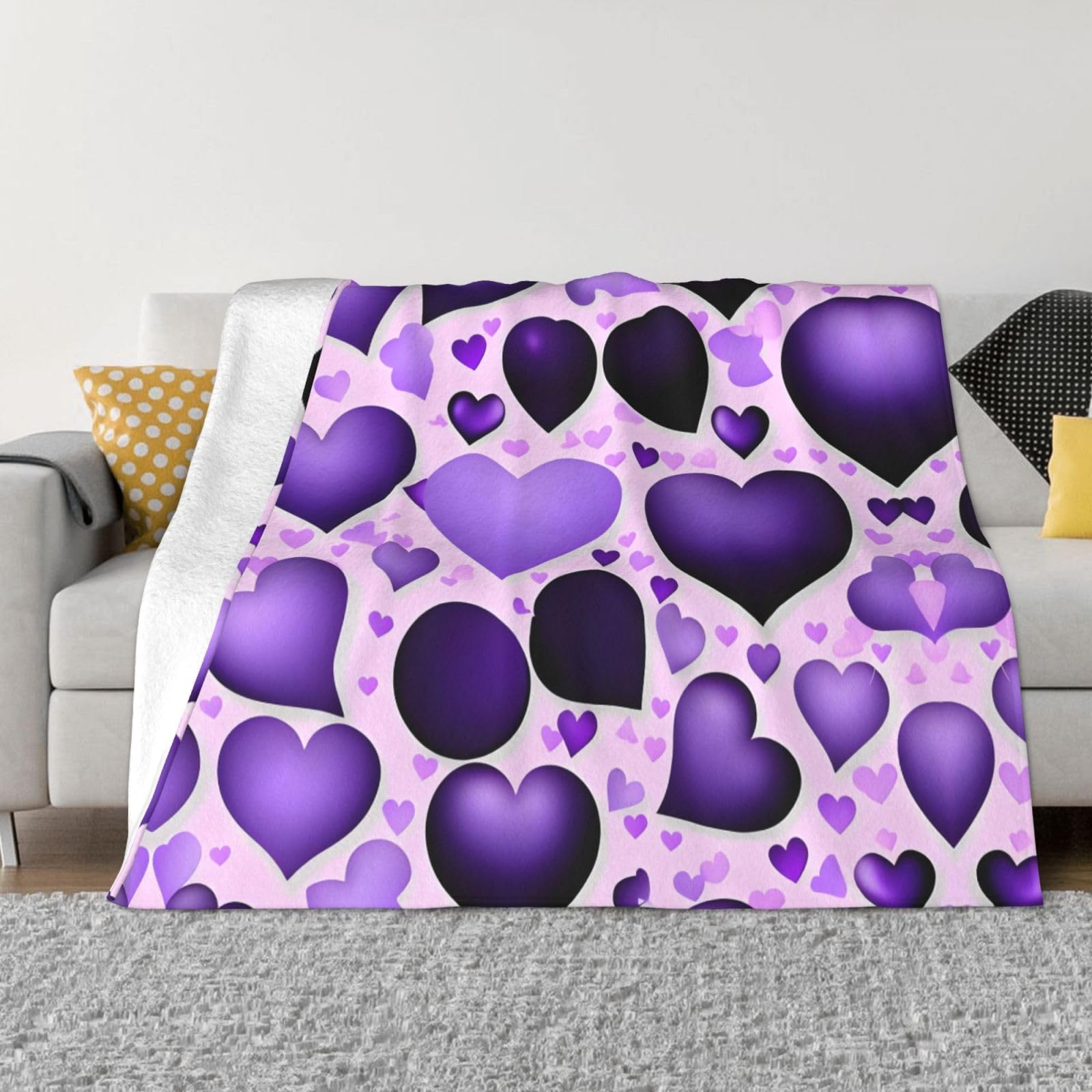 Couverture polaire violette à motif cœur, le cadeau idéal et réconfortant