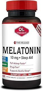 Olympian Labs Melatonin 10mg Time Release with Vitamin B6 - Maximum Strength Tablets - Drug-Free, Supports Restful Sleep, Nighttime Sleep Aid - 60 Vegan Tablets (60 Servings)