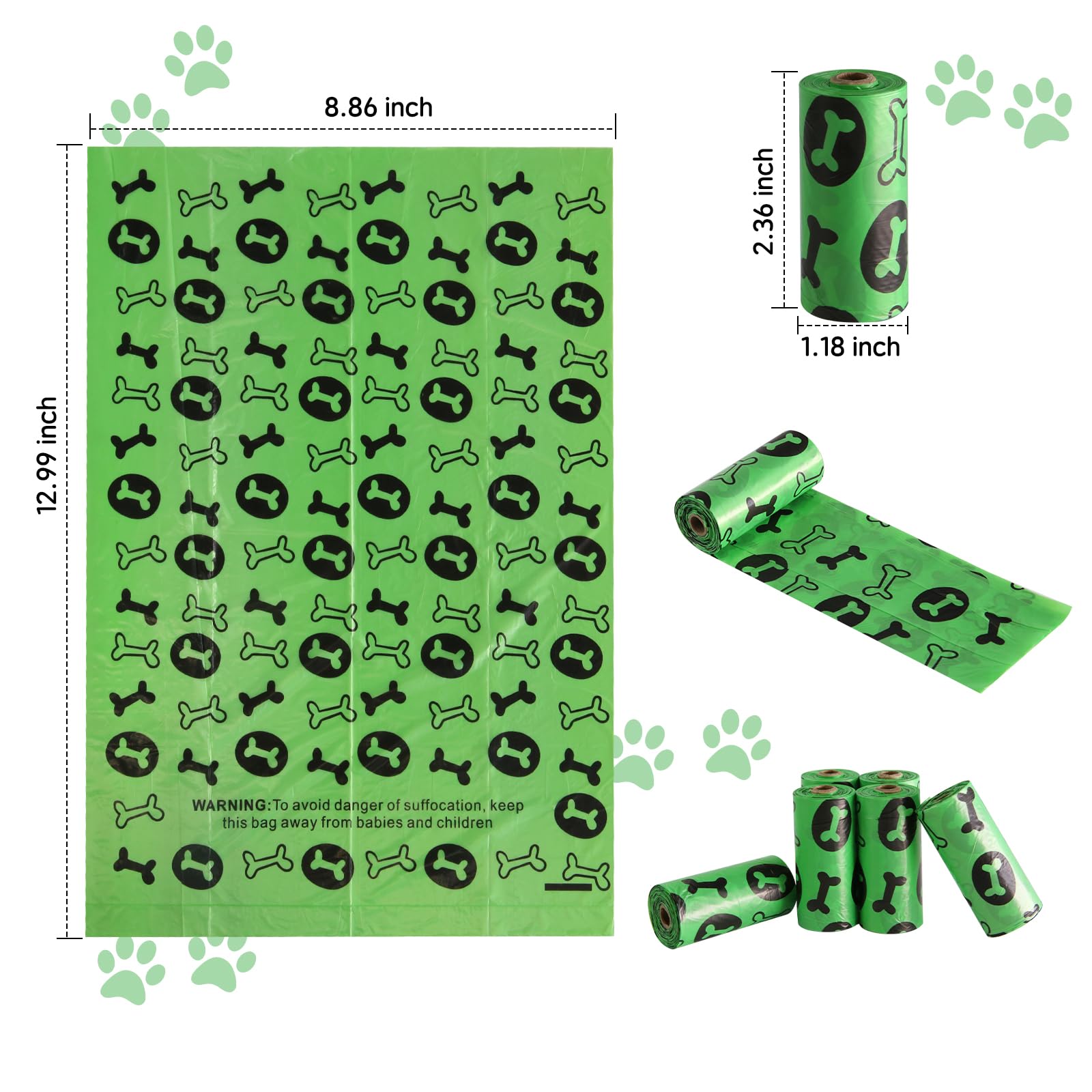 OIRLVCE Dog Waste Bags, 300 Dog Poop Bags, Lavender Scented, Super Strong Thick, 15 Bags per Roll, 20 Rolls, 9 x 13inches - Image 2