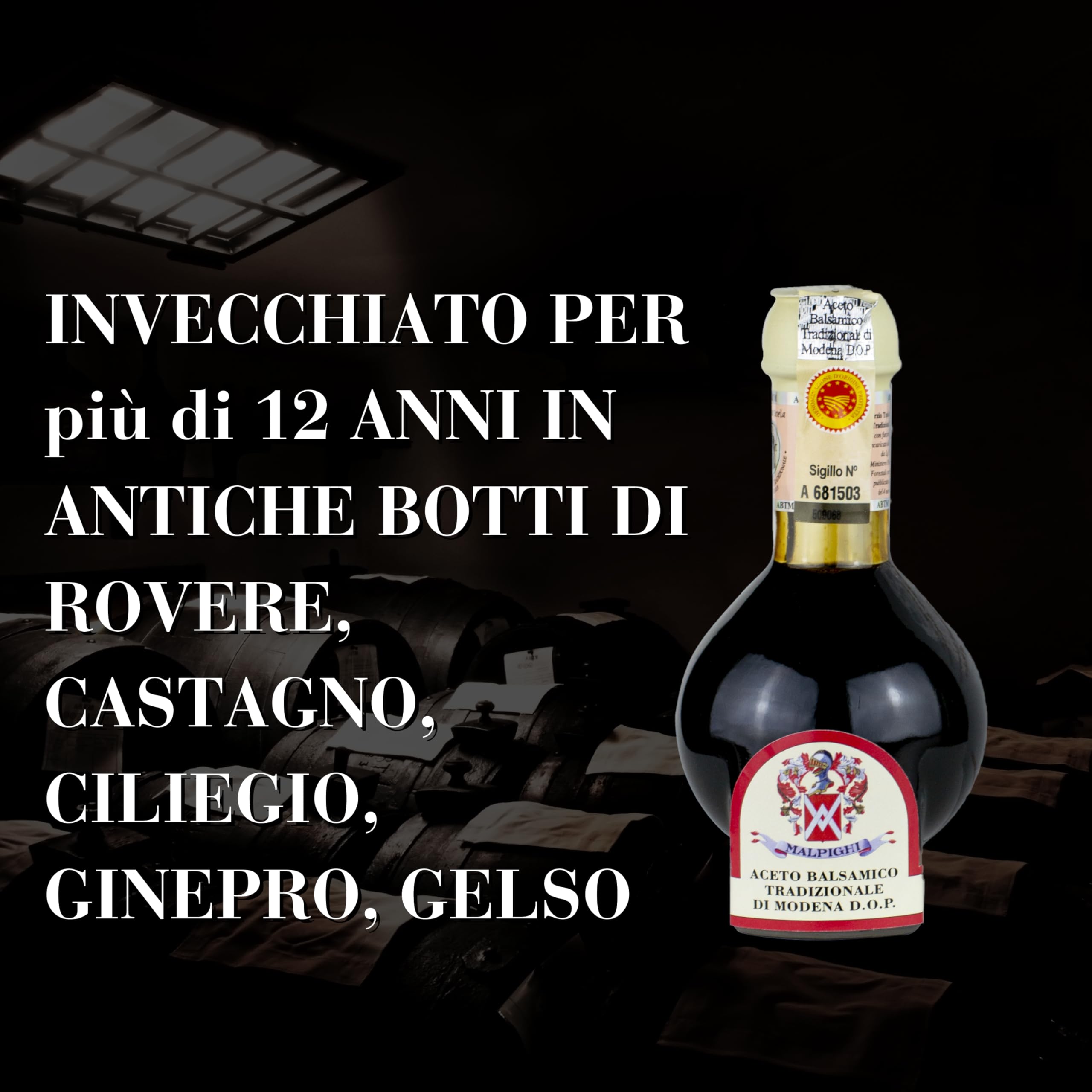 Aceto Balsamico Tradizionale di Modena DOP invecchiato 12 anni, 100ml, con Tappo dosatore e Ricettario