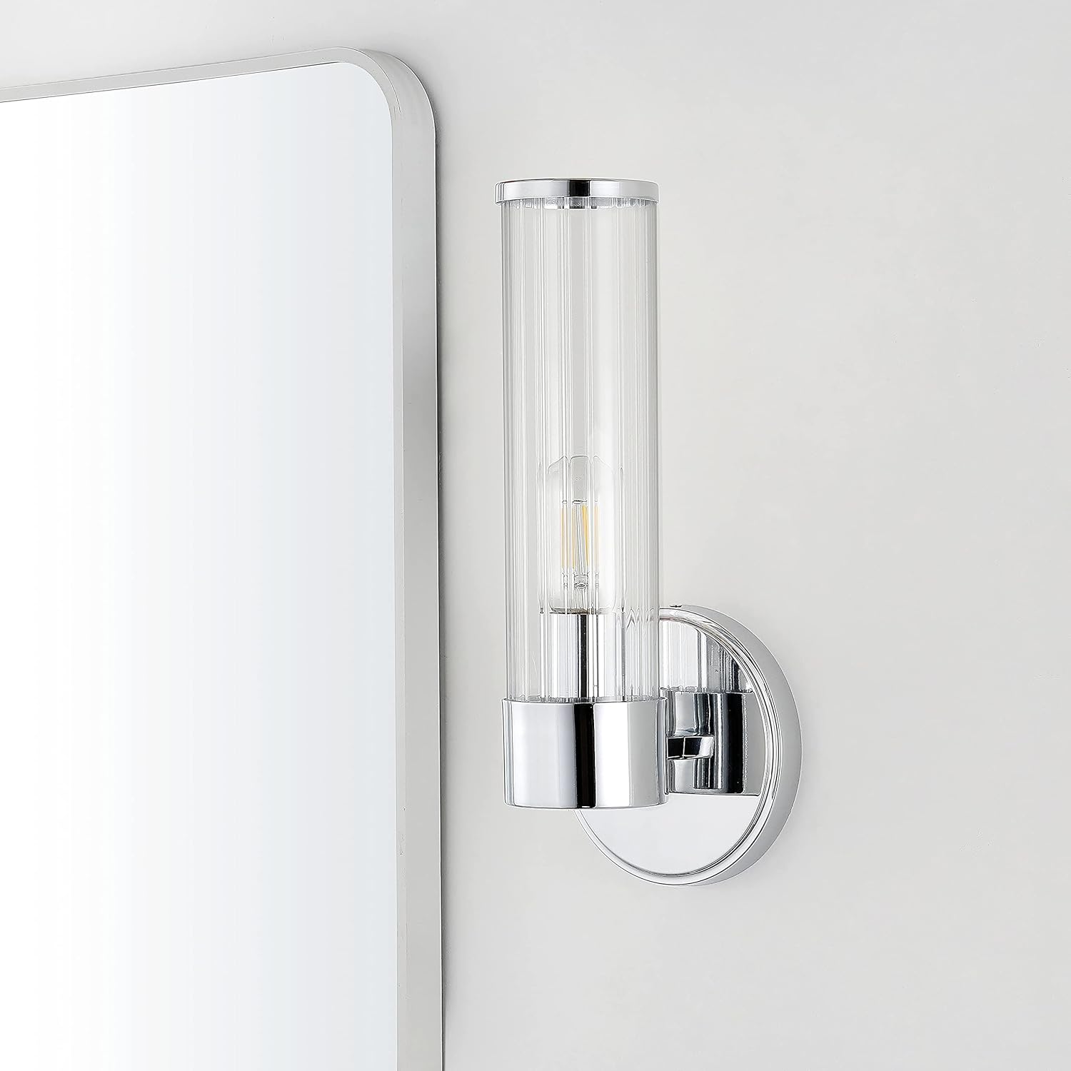 JONATHAN Y 6" Chrome 1-Light Modern Mid-Century LED Vanity Light Sconce for Bathroom, Hallway, Bedroom Wall Mounted Fixture with Striped Clear Glass Shade, LED Bulb Included JYL3537A