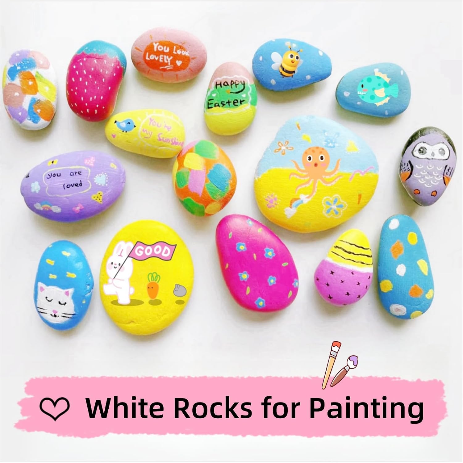 20PCS White Painting Rocks, Medium Rocks for Painting ，2.0"-3.0" DIY Rocks Flat & Smooth Kindness Rocks for Arts, Crafts, Decoration