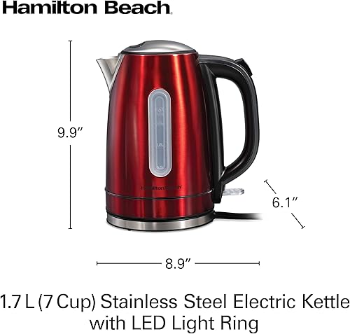Miniatura 8 de Hamilton Beach Tetera eléctrica, caldera de agua y calentador, 1.7 litros, servicio inalámbrico, 1500 vatios para hervir rápido, apagado automático