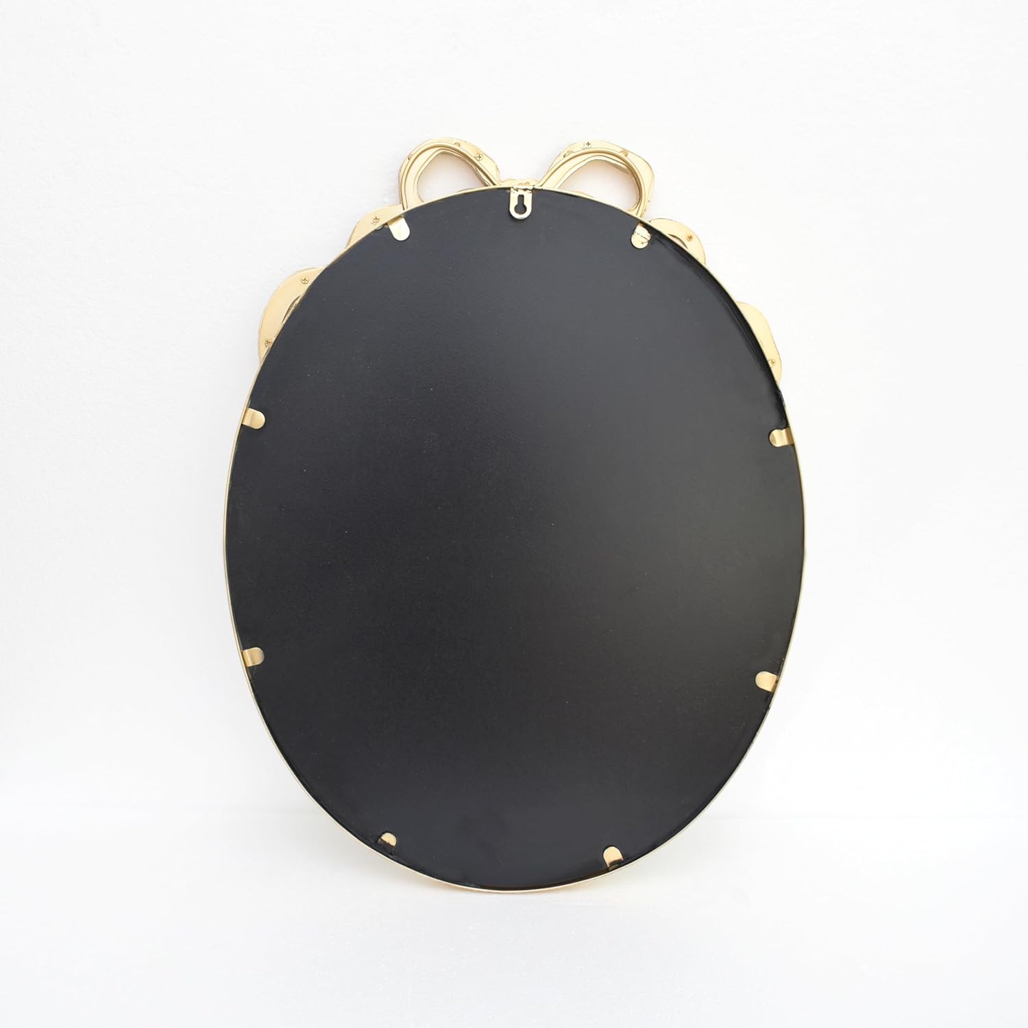 Oval Wall Mirror with Gold Finish, Iron Frame with Decorative Bow Design, Elegant Vintage Style