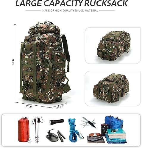 Miniatura 3 de 70L100L senderismo camping mochila MOLLE mochila impermeable Daypack para viajar, Camuflaje del bosque, Mochila de senderismo 100l