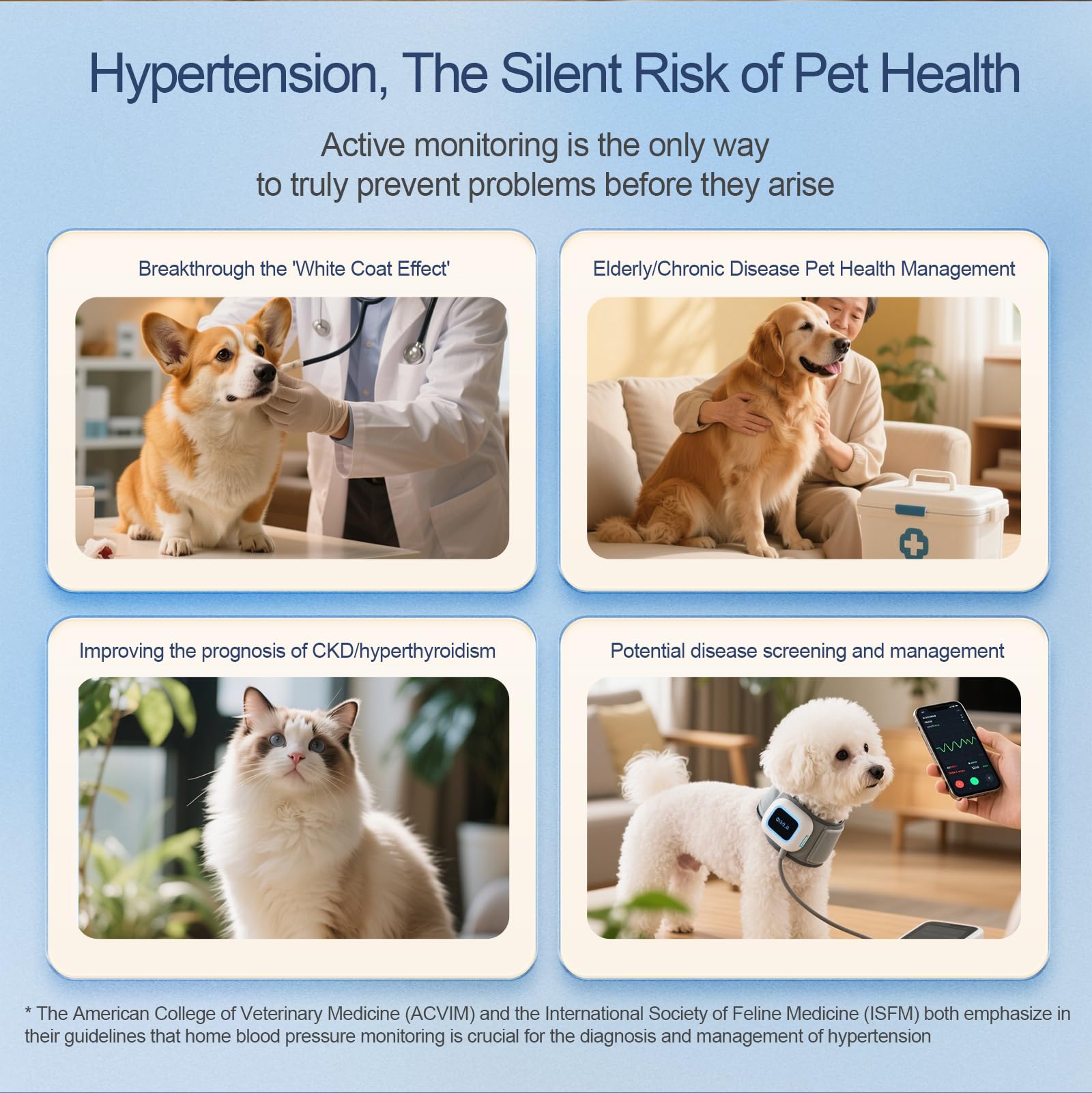 Monitor de presión arterial para mascotas portátil para perros y gatos, dispositivo oscilométrico de monitoreo del hogar con correa ajustable en el pecho, puños multitamaño, 240 juegos de memoria para