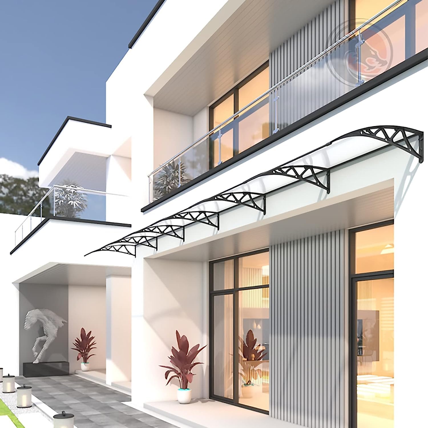 Lar Polycarte baldachim na drzwi ningSlish Patio i ogród, pokrowiec wejściowy, idealny na balkon i taras (60 x 60 cm) ochrona na zewnątrz