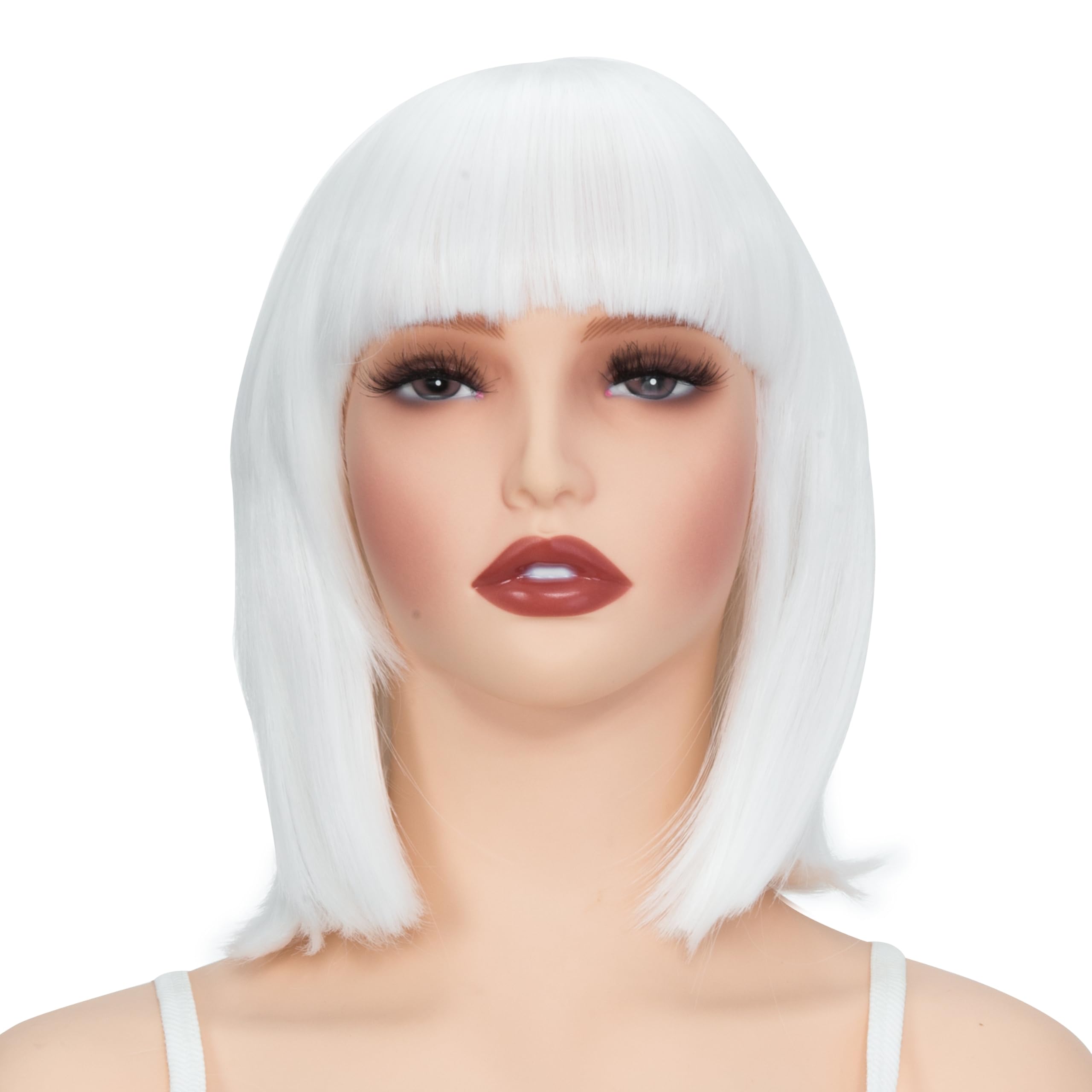 Yamel White Bob Wig with Bangs 11 Inches Short Straight Synthetic Hair Costume Party Cosplay Halloween Wigs for Women Adult - Image 2