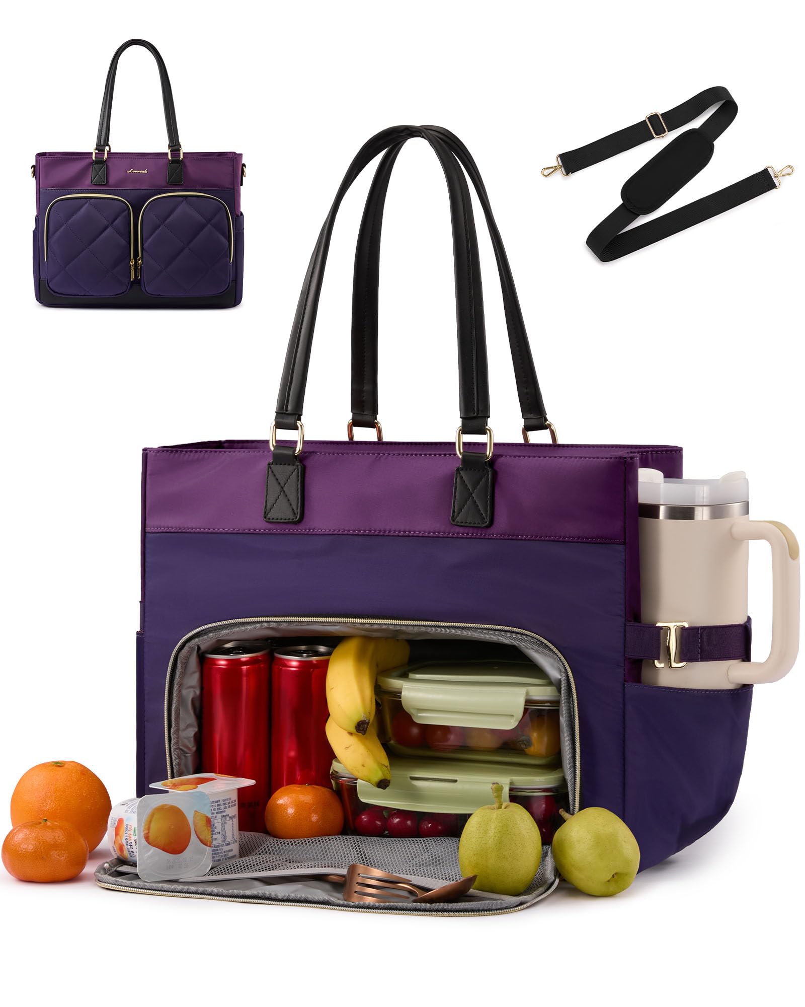 LOVEVOOK Laptop Work Tote Bag with Lunch Compartment &amp; 40oz Cup Holder