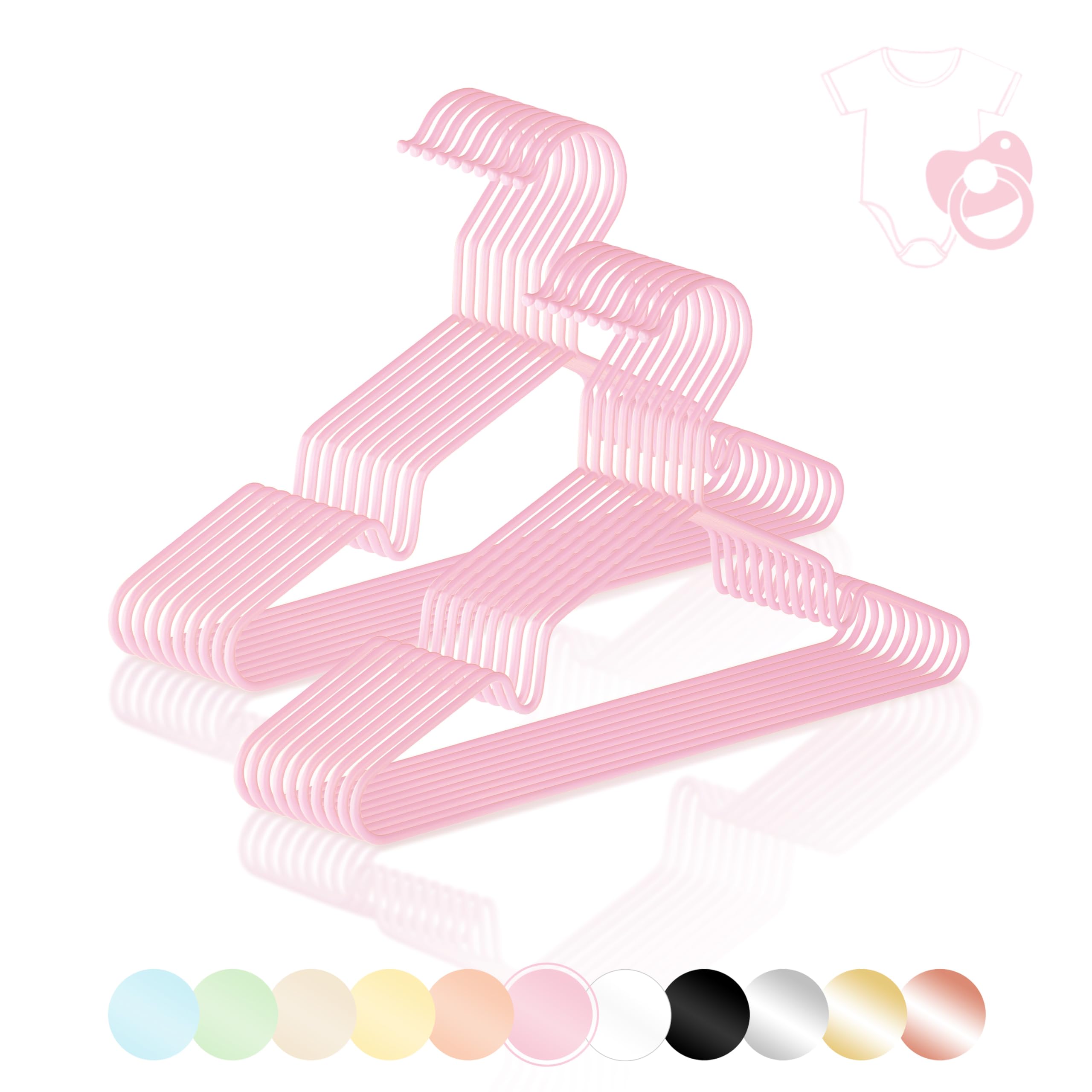 ROW&LINE® – Kinder Kleiderbügel (30 cm) – 20 Stück (Pastell rosa) – platzsparende Kinderbügel – belastbar mit Schwerer Kleidung – Puppenkleiderbügel für Ordnung & einheitliche Optik im Kleiderschrank