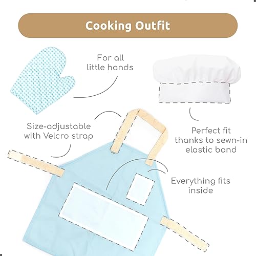 Miniatura 3 de UMU® Juego de cocina de madera para niños, juguete de cocina de 18 piezas con ollas, sartenes, comida de juego, utensilios, delantal y sombrero de