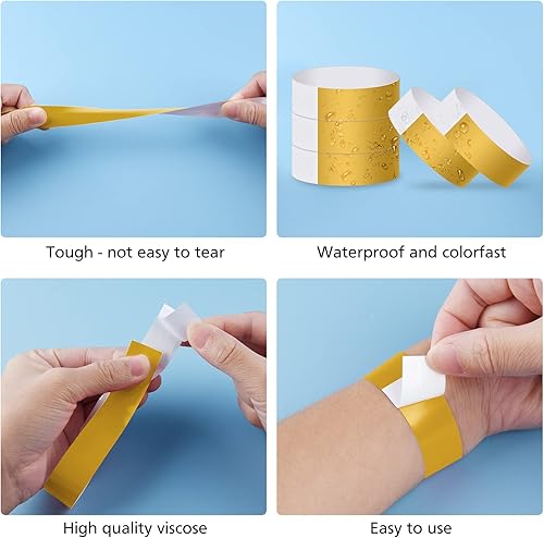 Miniatura 5 de ASTARON 400 pulseras de papel dorado para eventos, pulseras para eventos, fiestas, clubes, conciertos, festivales de música, impermeables, ligeras