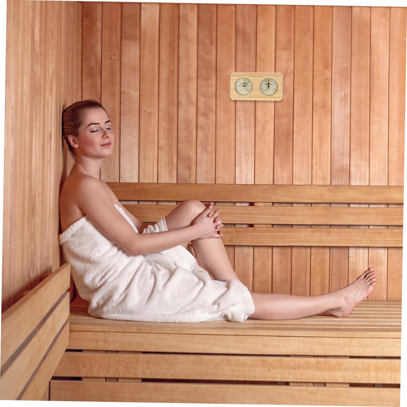 Veemoon Wooden Sauna Thermometer Hygrometer Wandmontiertes Hygrothermograph Für Innenräume Präzise Temperatur Und Feuchtigkeitsmessung Saunen Und Dampfbädern Elegant Und Langlebig