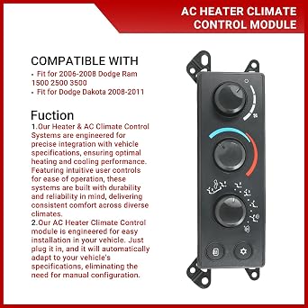 P55056569AC AC ヒーター気候制御モジュール、空調ヒーター制御スイッチパネル 2006-2008 Dodge Ram 1500 2500 3500 & 2008-2011 Dodge Dakota、OEM P55056569AD、55056569Aに適合 E
