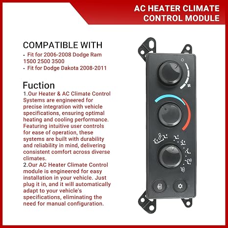 P55056569AC AC ヒーター気候制御モジュール、空調ヒーター制御スイッチパネル 2006-2008 Dodge Ram 1500 2500 3500 & 2008-2011 Dodge Dakota、OEM P55056569AD、55056569Aに適合 E