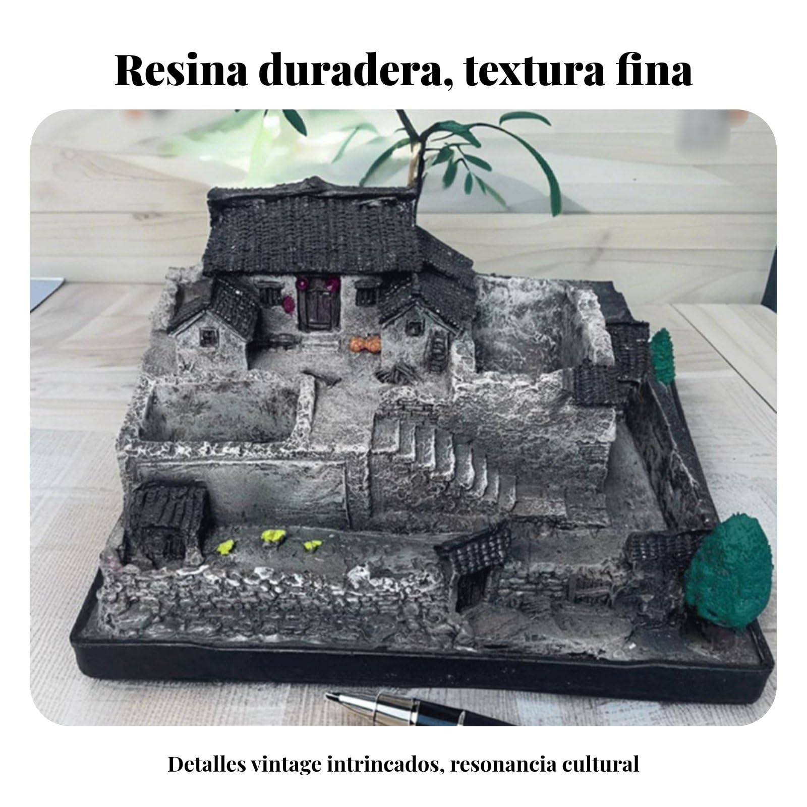 Figurina Casa in Resina Modello Miniatura Scultura Cortile Base Micro Giardino con Texture Realistiche E Fascino Pastorale Adatta per Scrivania, 21 15 13cm, Stile 1