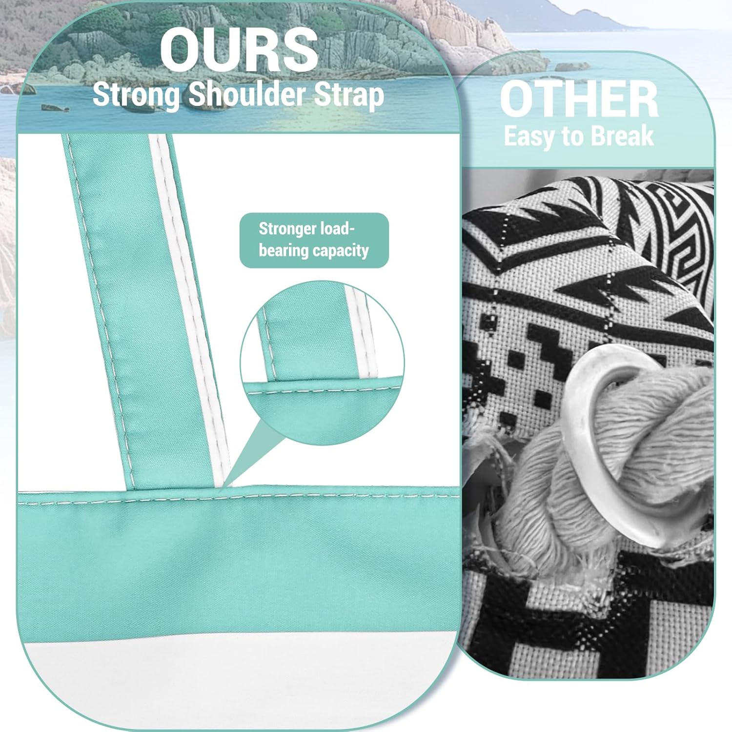 Iioscre Beach Bag for Women, Large Beach Tote Bag with Zipper Pockets, Waterproof Sandproof Swim Bag Pool Vacation Travel - Image 7