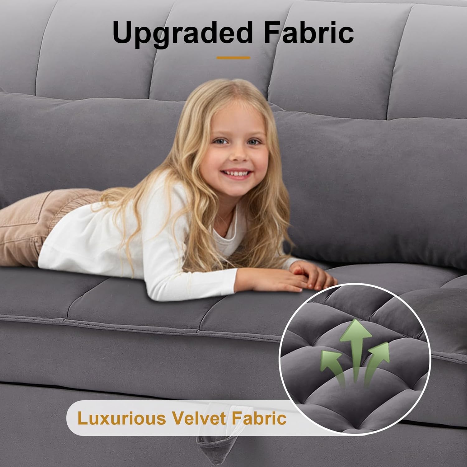 Dreamzie 3 in 1 Convertible Sleeper Sofa Bed, 55'' Loveseat Sleeper Sofa, Pull Out Couch Bed with Adjustable Backrest for Living Room, Velvet Fabric, Dark Gray