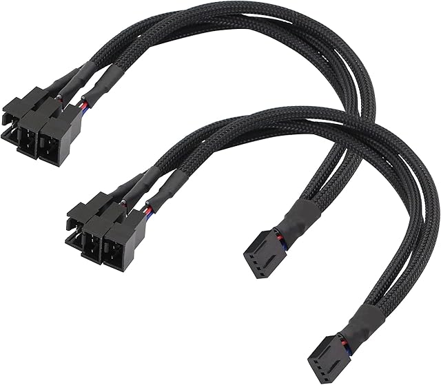 YACSEJAO 4-Pin PWM Fan Splitter Cable Black Sleeved PC Fan Power Extension Cable 1 to 3 Converter for Computer ATX Case 4-Pin/3-Pin Cooling Fan Cable1 to 3