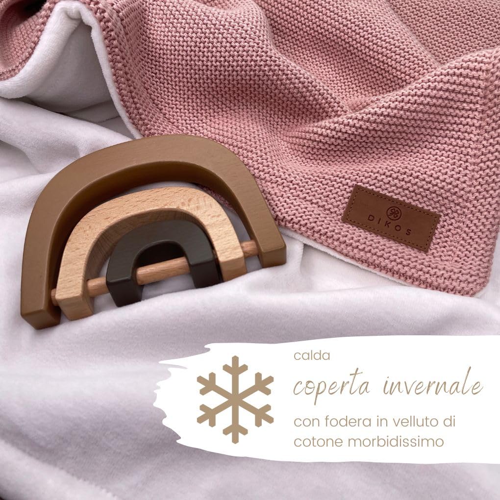 DIKOS® Calda coperta invernale per neonati, in cotone/velluto Oeko-TEX, coperta invernale per passeggino, per bambine e ragazzi, coperta per neonati, idea regalo per la nascita (rosa)