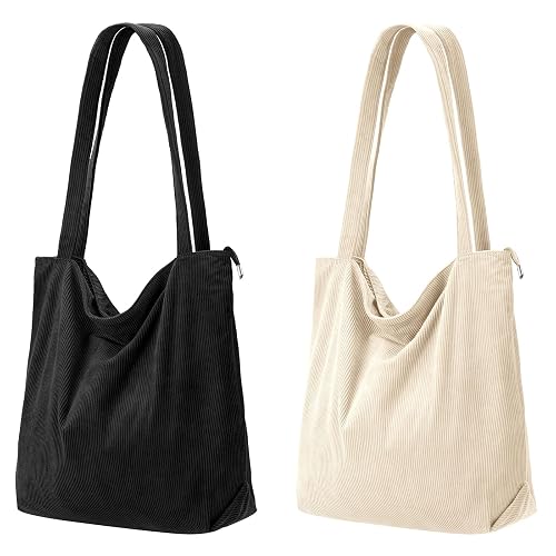 Iioscre Corduroy Tote Bag for Women,Hobo HandBags with Zipper,Large Capacity