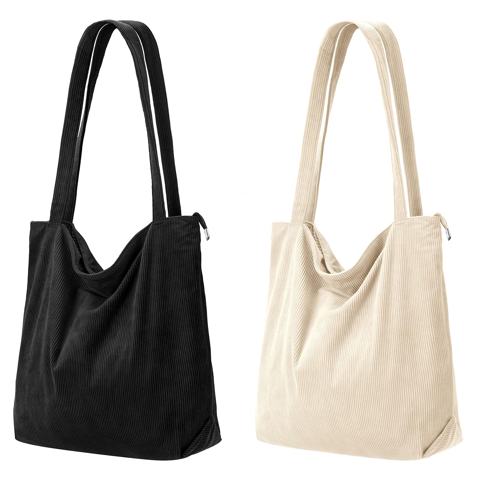 Iioscre Corduroy Tote Bag for Women,Hobo HandBags with Zipper,Large Capacity Casual Shoulder Handbags with Inner Pockets