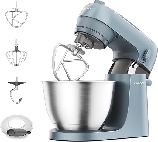 Kenwood Go Collection KZM35.000GY Planetaria con Design Salvaspazio, Impastatrice Compatta con Ciotola da 4L, 3 Strumenti di miscelazione, 6 Velocità, Alta solo 30cm, Maniglia, Potenza 800W, Storm Blu