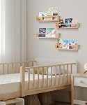 birola Nursery Book Shelves Set of 4,Wood Floating Nursery Shelves for Wall,Wall Bookshelves for Kids(Set of 4 Natural)