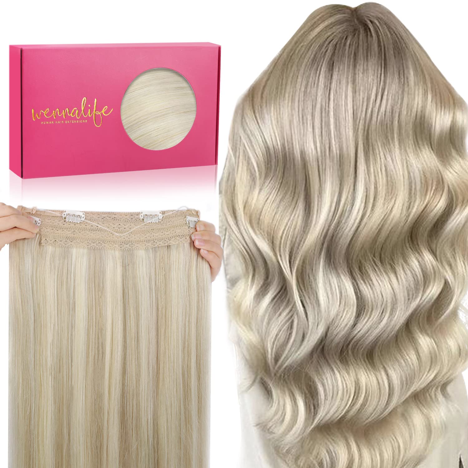 WENNALIFE Wire Hair Extensions (Increase 50% Lifespan) Real Human Hair 14 inch 75g Balayage Dark Brown to Chestnut Remy Invisible Transparent Fish Line — view 35
