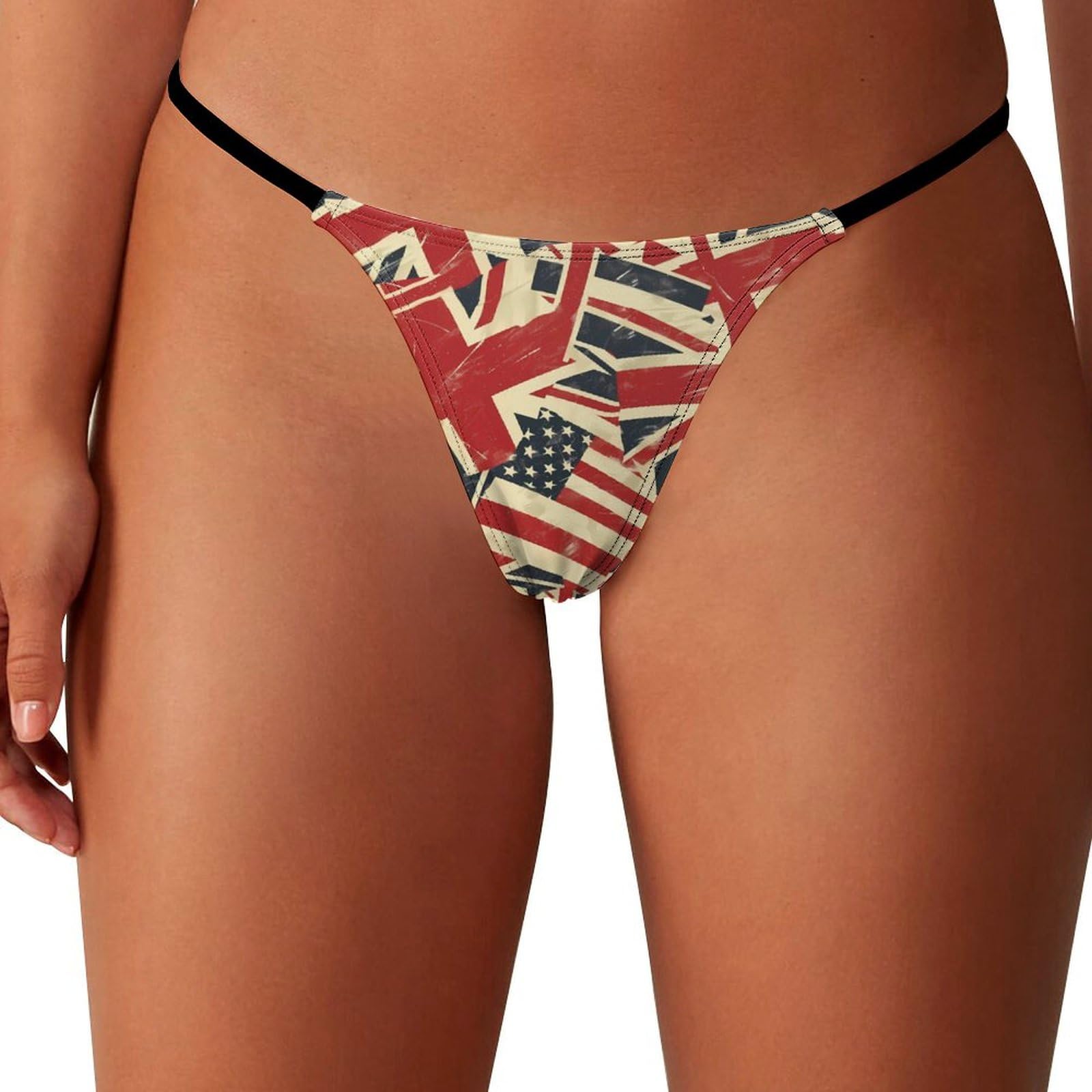 Anceky Women's As Pic Retro Usa And British Flag G-String Thongs For Sexy Panties Low Rise Underwear