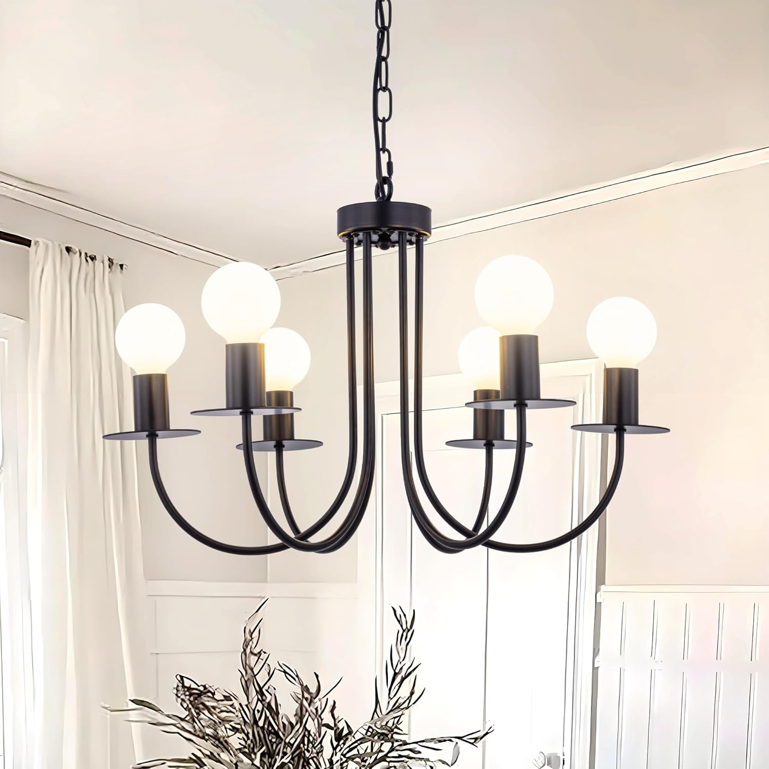 ペンダントライト 北欧 ブラック 6灯 LED対応 E26 電球別売り Hzfluo