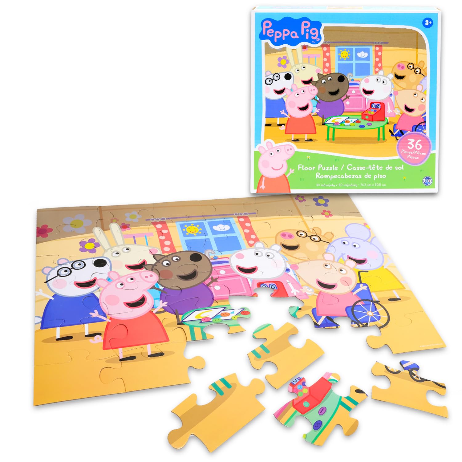 Peppa Pig Bodenpuzzle für Kinder im Alter von 3–5 Jahren, Jumbo, 76,2 x 50,8 cm | Peppa Pig 36 Teile Puzzle, Bodenpuzzle, Aufkleber, mehr | Peppa Pig Spielzeug Puzzles für Jungen Mädchen Kleinkinder